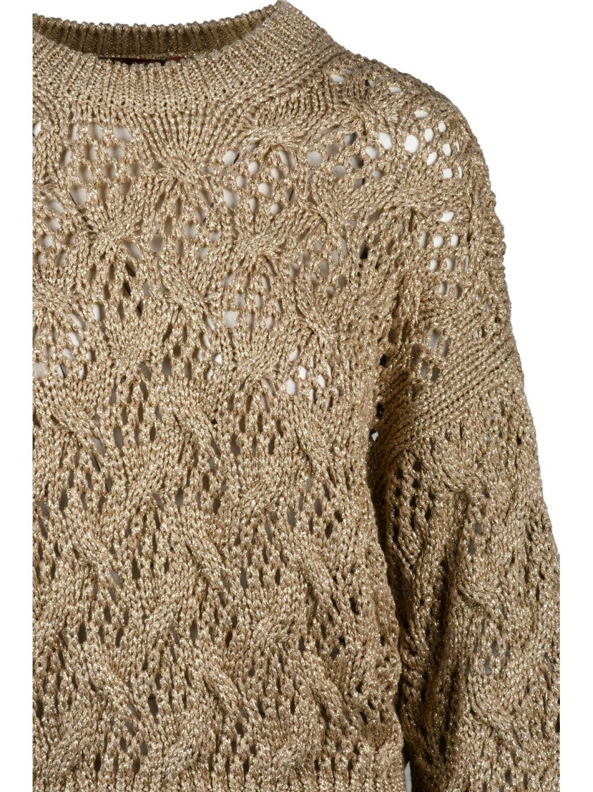 Max Mara Textured Knit Sweater With Lamé Sleeves And Shimmering Finish