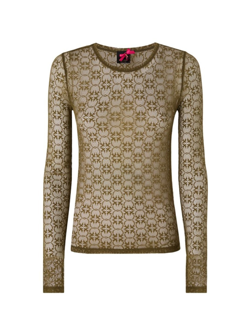 Pinko Intricate Lace Long-Sleeved Top With Fitted Silhouette