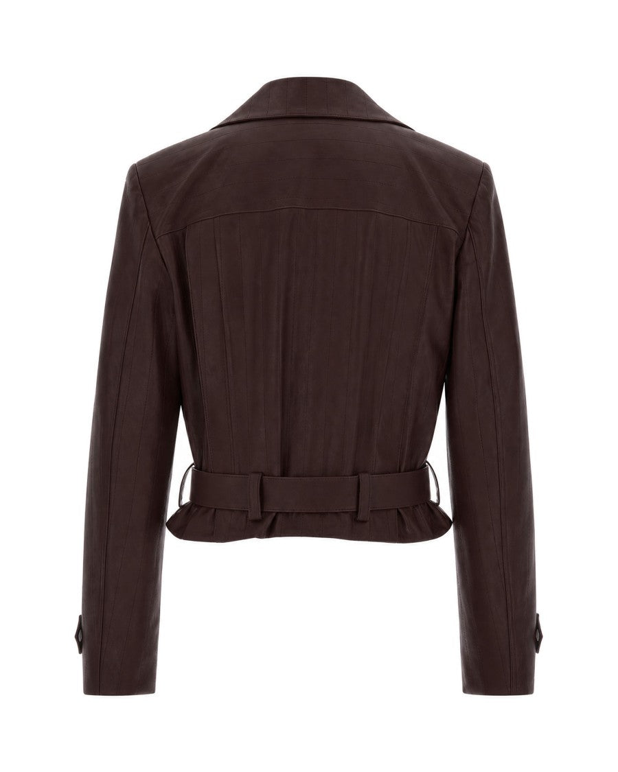 Patrizia Pepe Dark Brown Faux Leather Belted Cropped Jacket