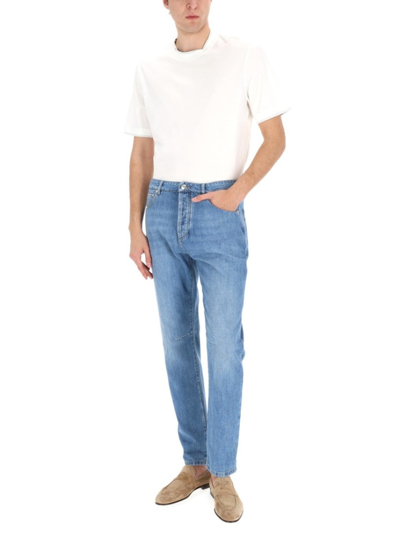 Brunello Cucinelli Light Blue Straight-Leg Denim Jeans With Five-Pocket Design