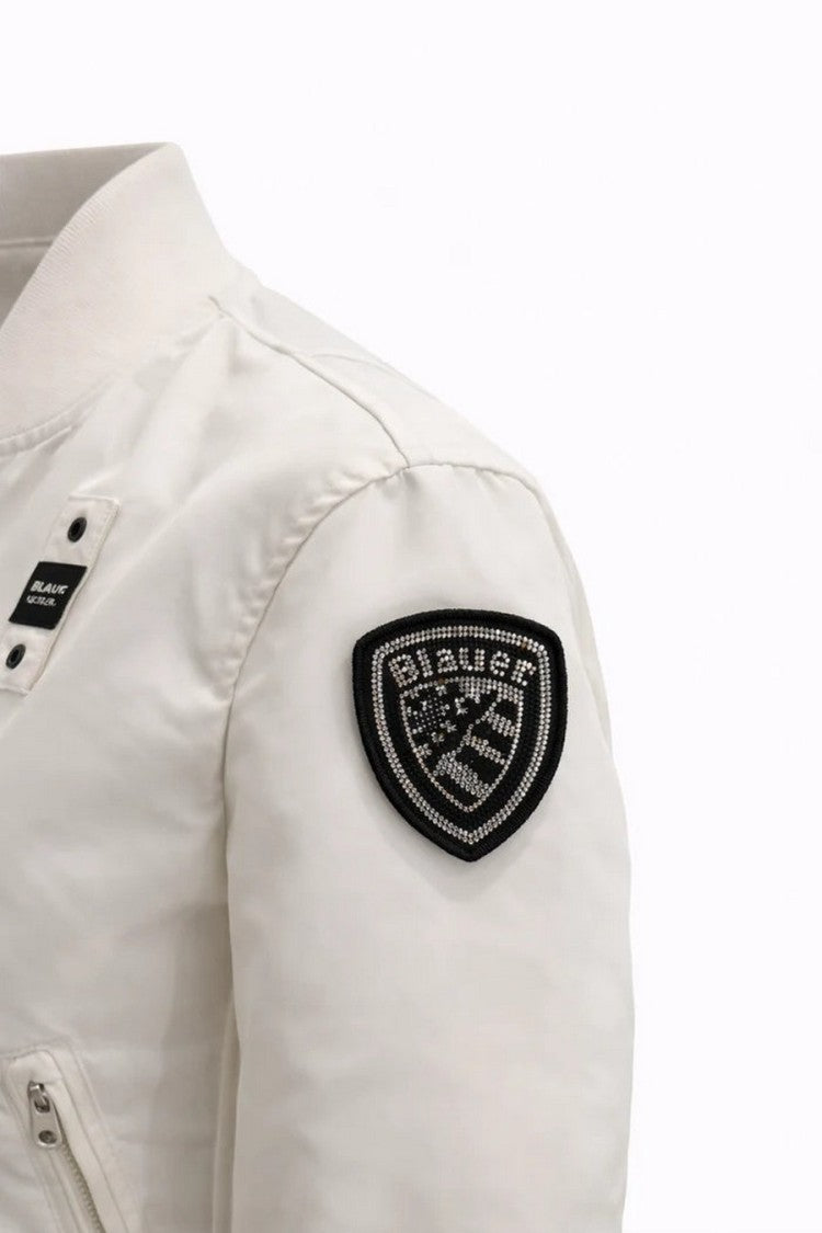 Blauer White Zip-Front Polyamide Bomber Jacket