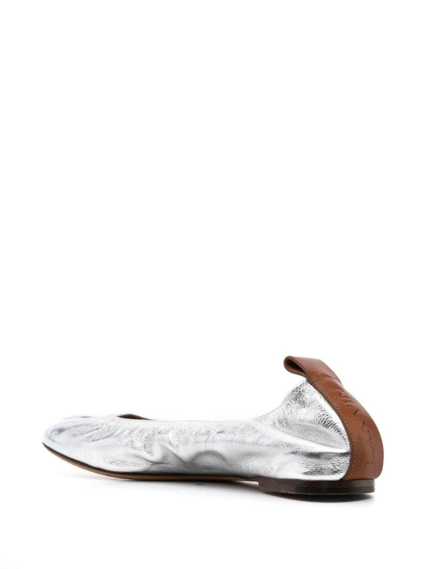 Lanvin Metallic Silver Calf Leather Ballerina Flats