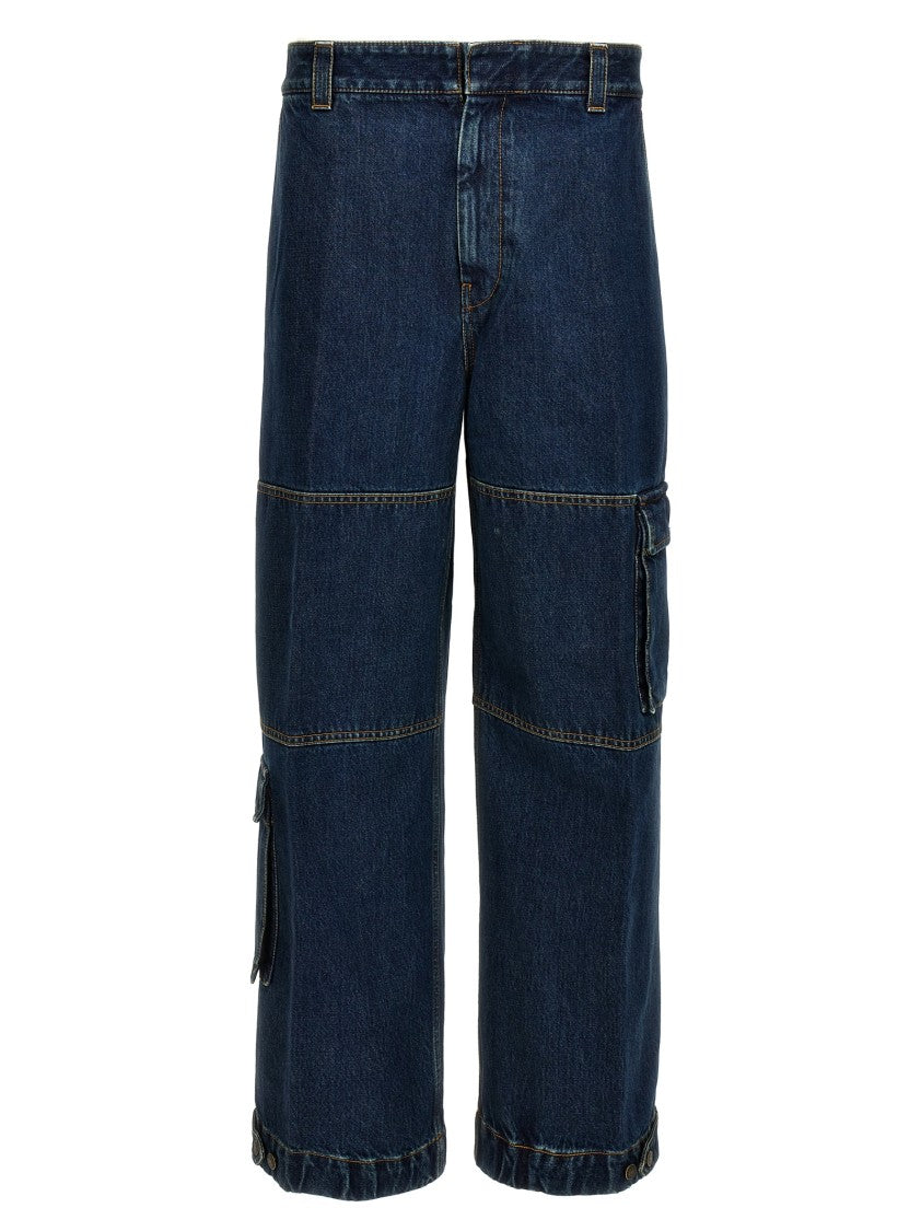 Gucci Very Wide Leg Cotton Denim Cargo Jeans