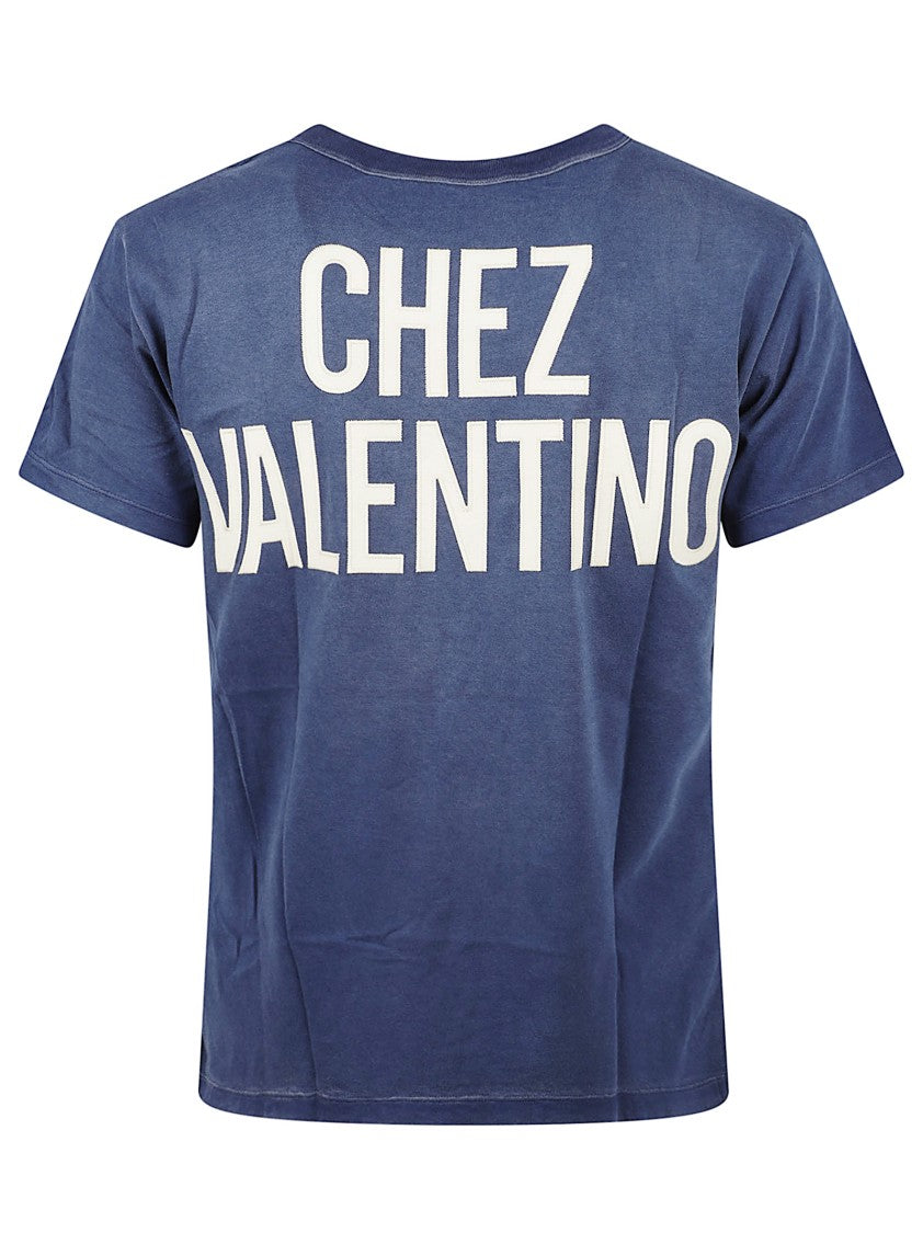Valentino Garavani Vintage-Effect Blue Cotton T-Shirt