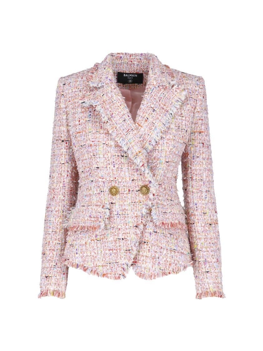 Balmain Tailored Double-Breasted Jacket With Frayed Trim