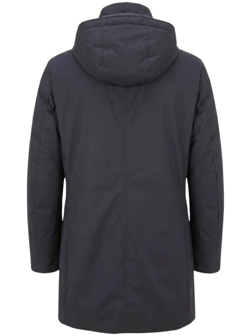 Moorer Minimalist Black Hooded Padded Coat With Zip Closure