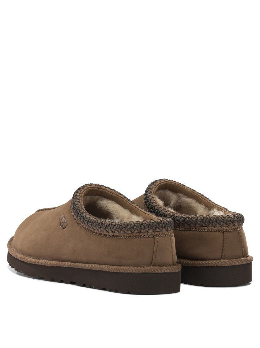 Ugg Brown Leather Loafers With Braided Trim And Plush Interior