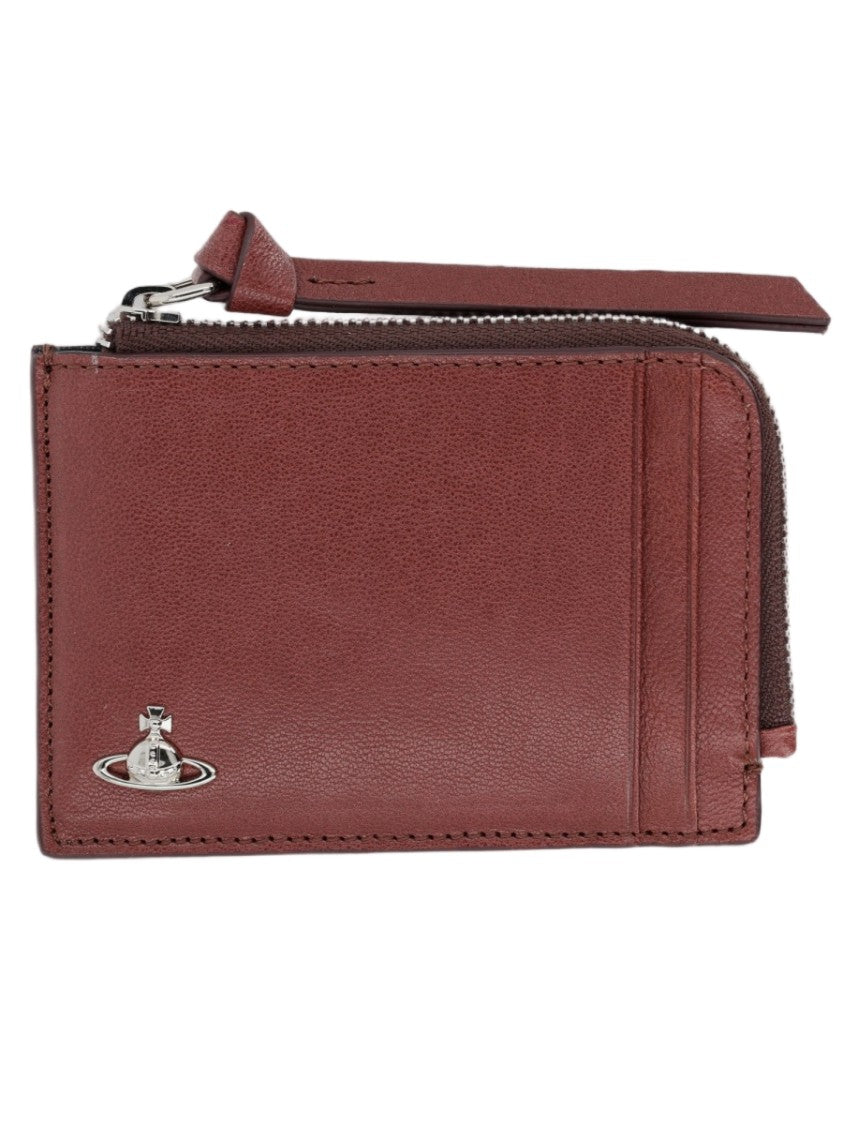 Vivienne Westwood Compact Brown Calf Leather Wallet With Zippered Compartment