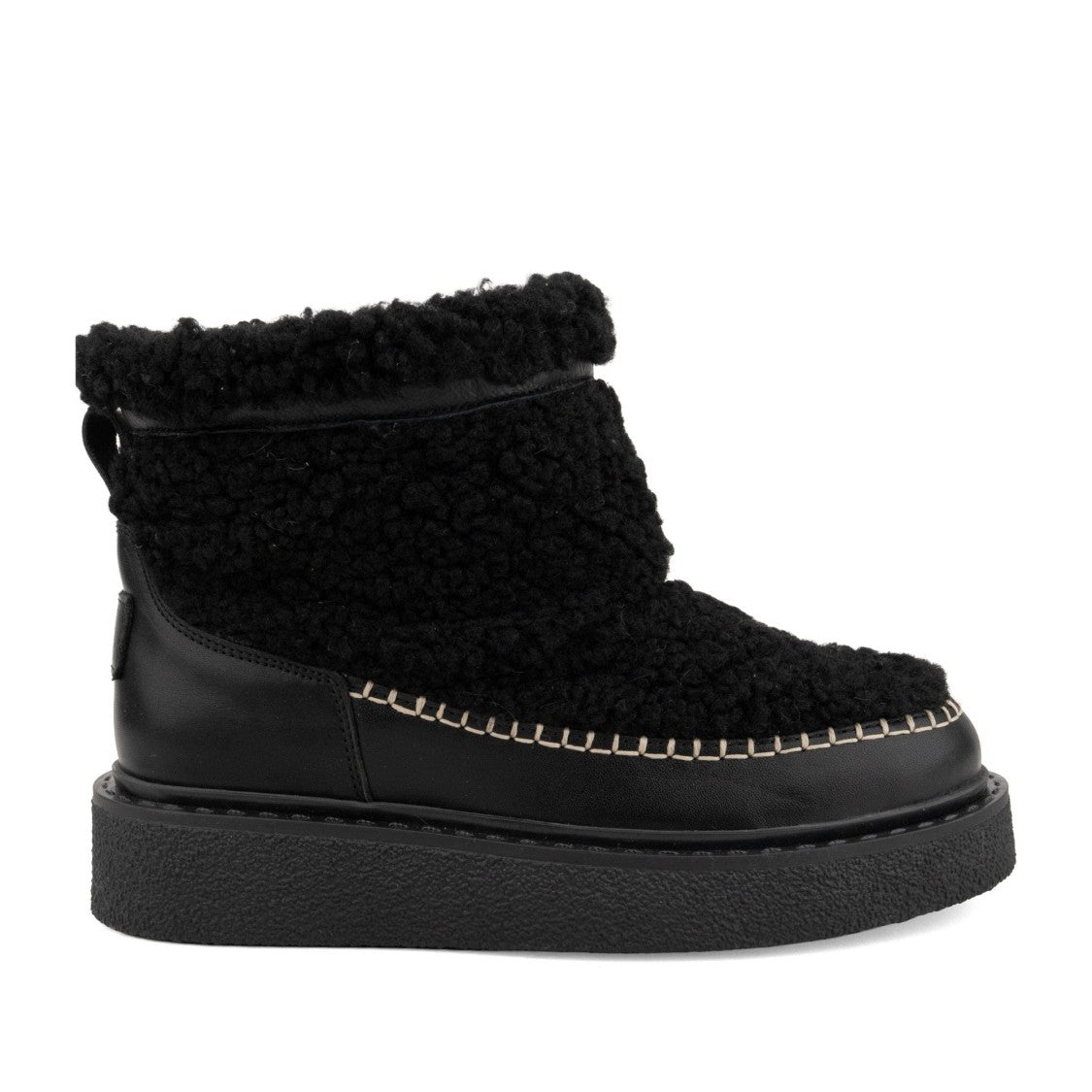 Prato Creativo Black Plush Textured Decorative Stitching Suede Boots