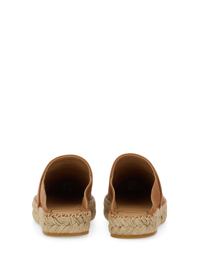 Valentino Garavani Brown Calf Leather Mules With Signature Logo