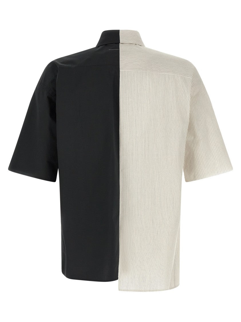 Mm6 By Maison Margiela Asymmetric Patchwork Short-Sleeve Shirt With Numeric Signature Print