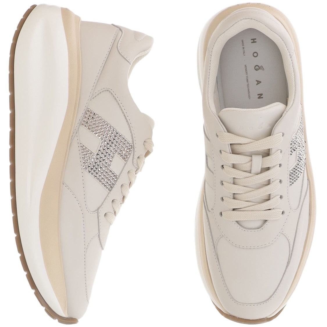 Hogan White Maxi I Active Rhinestone Logo Leather Sneakers