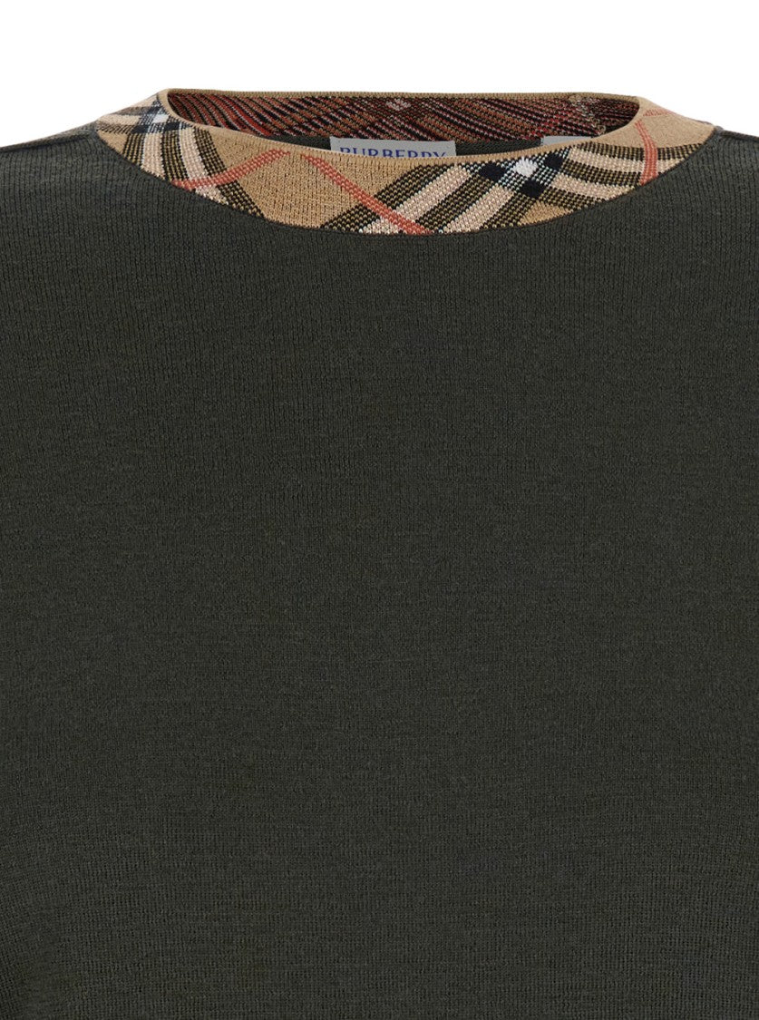 Burberry Ribbed-Neck Sweater With Distinctive Check Detail