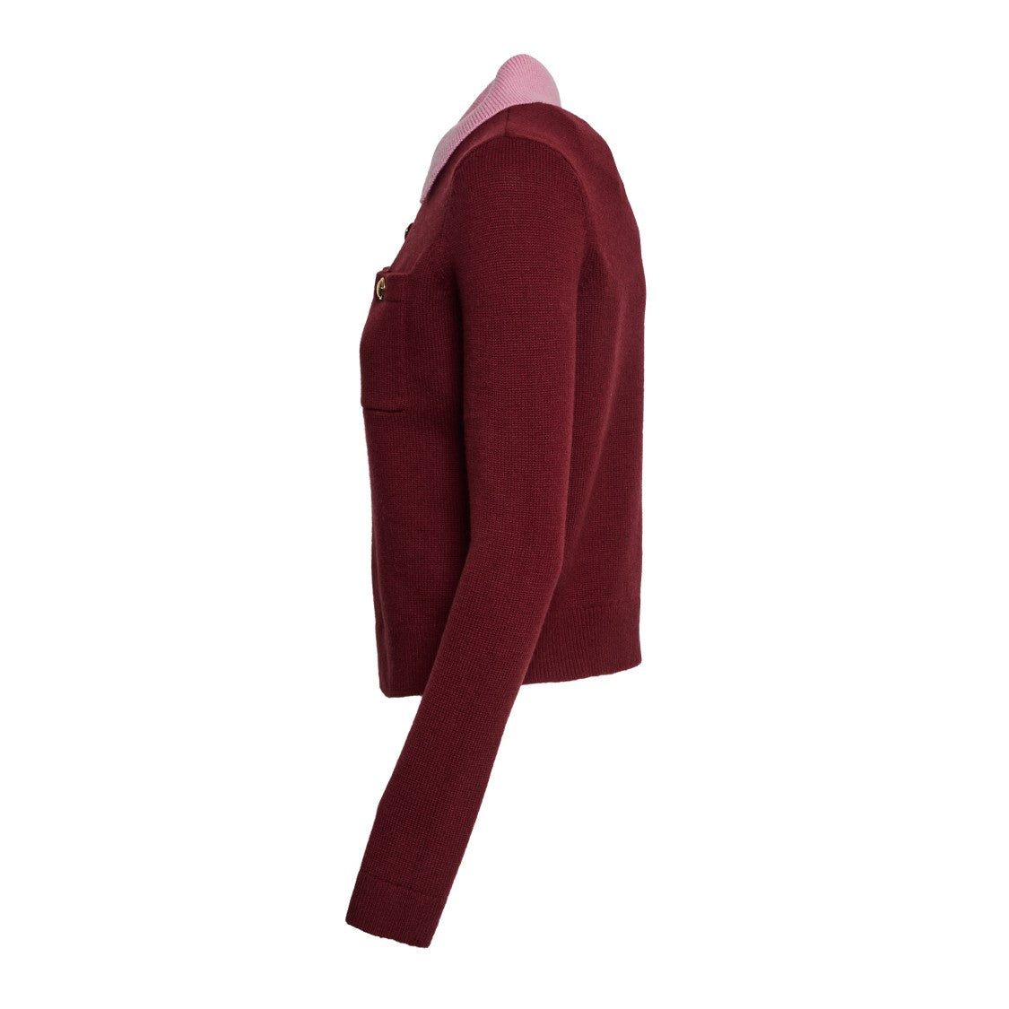 Self-Portrait Burgundy Pink Contrast Collar Knit Top