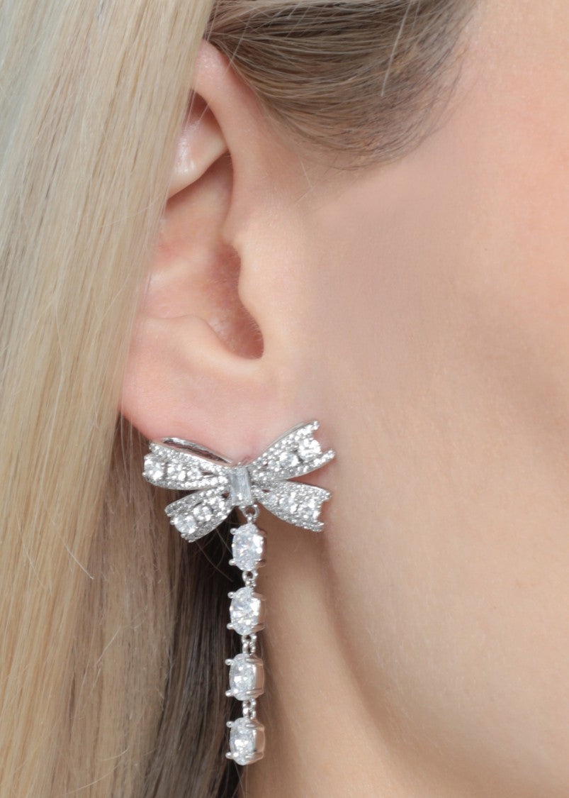 Self-Portrait Bow Design Brass Earrings With Crystal Accents