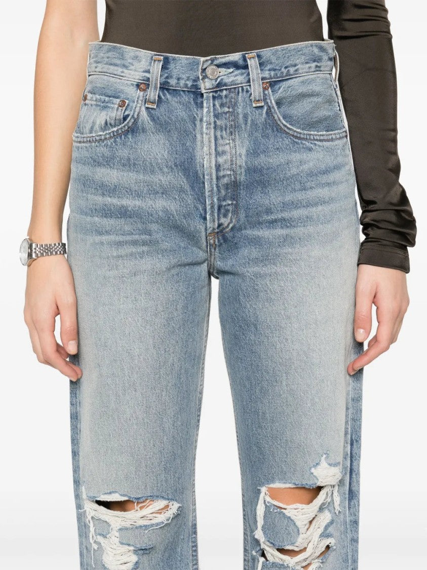 Agolde Distressed Indigo Blue High-Waisted Kelly Jeans