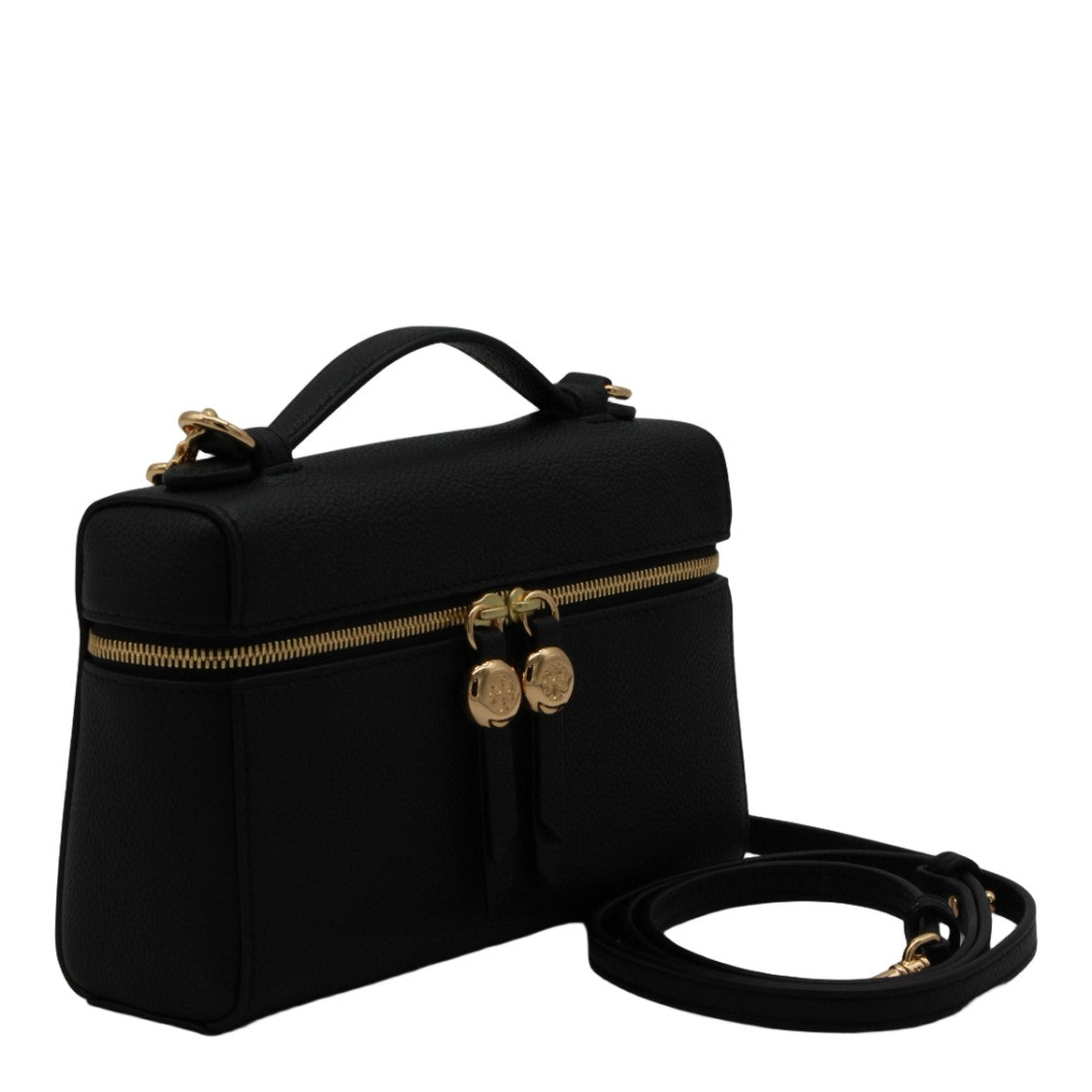 Tory Burch Structured Black Handbag With Gold-Tone Accents
