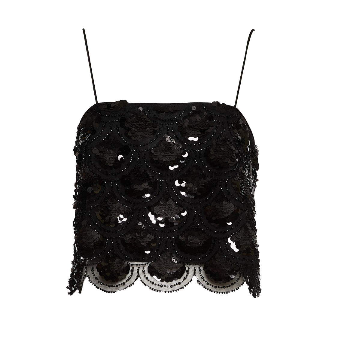 Rotate Black Crop Top With Scalloped Sequin Embellishment