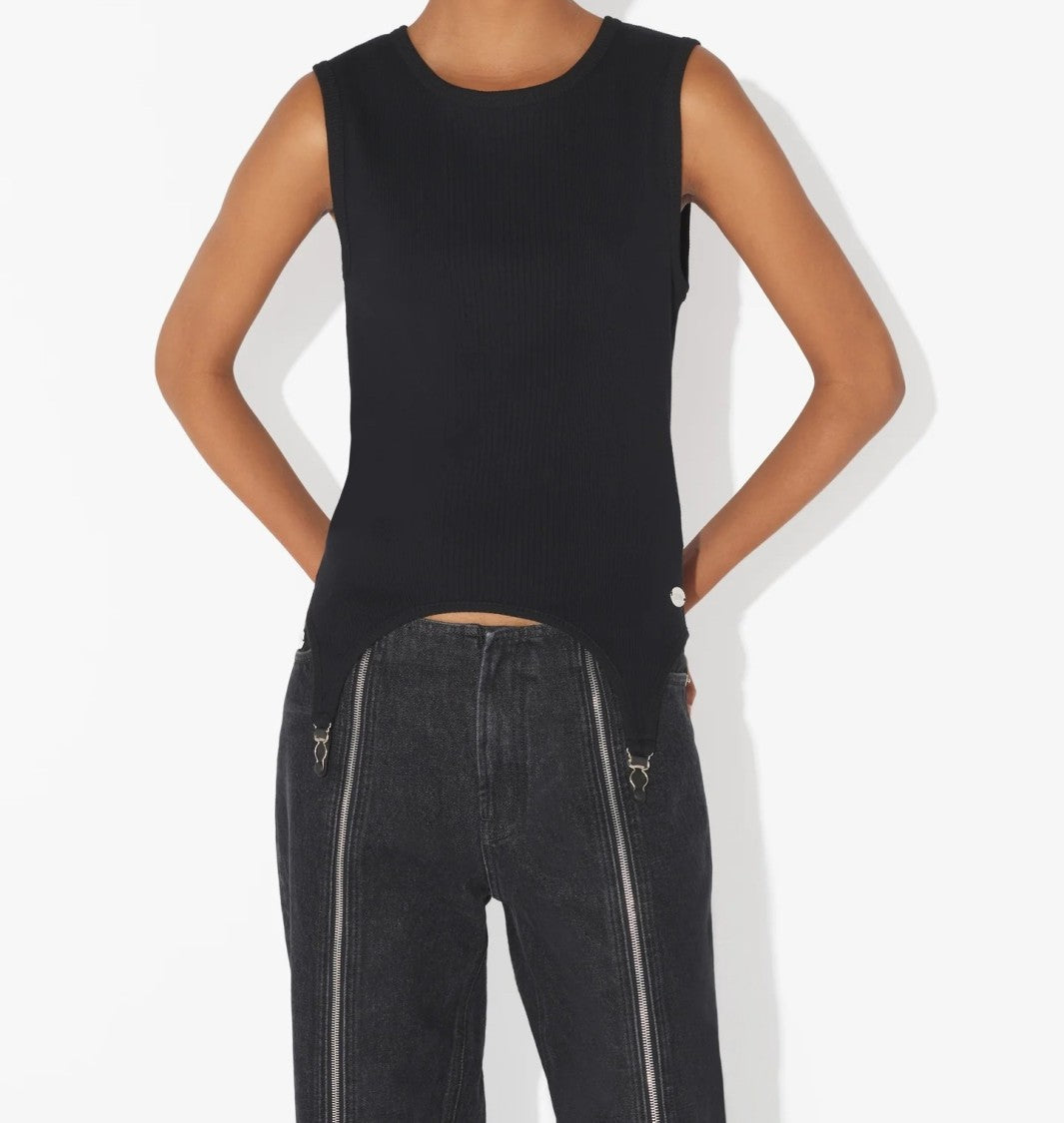 Jean Paul Gaultier Ribbed Cotton Top With Garter Hem