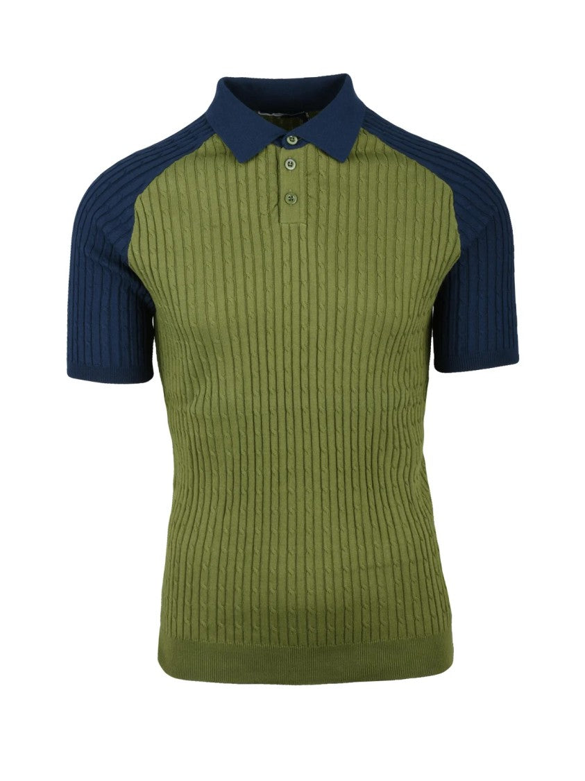 Wool & Co Blue Green Textured Knit Polo Shirt