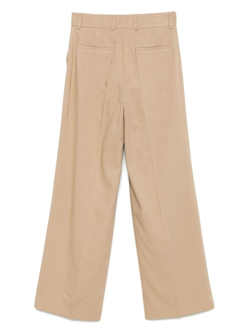 Msgm Wide-Leg Sand Beige Trousers With Concealed Fastening