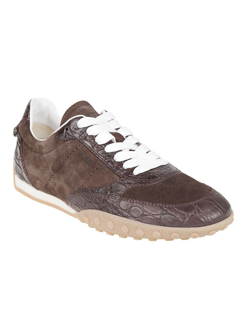 Tod's 13M Textured Crocodile-Accented Calf Leather Sneakers