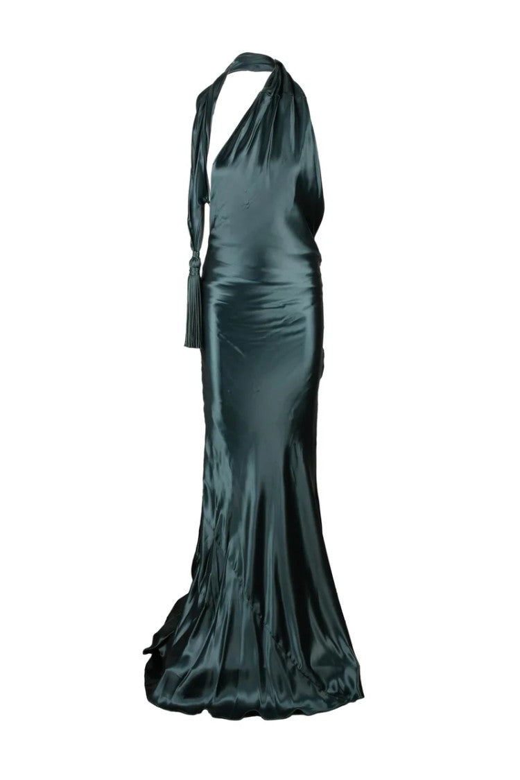 Bottega Veneta Long Satin Dress Cupro Zip - Blue