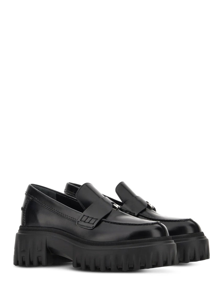 Hogan Polished Black Leather Loafers