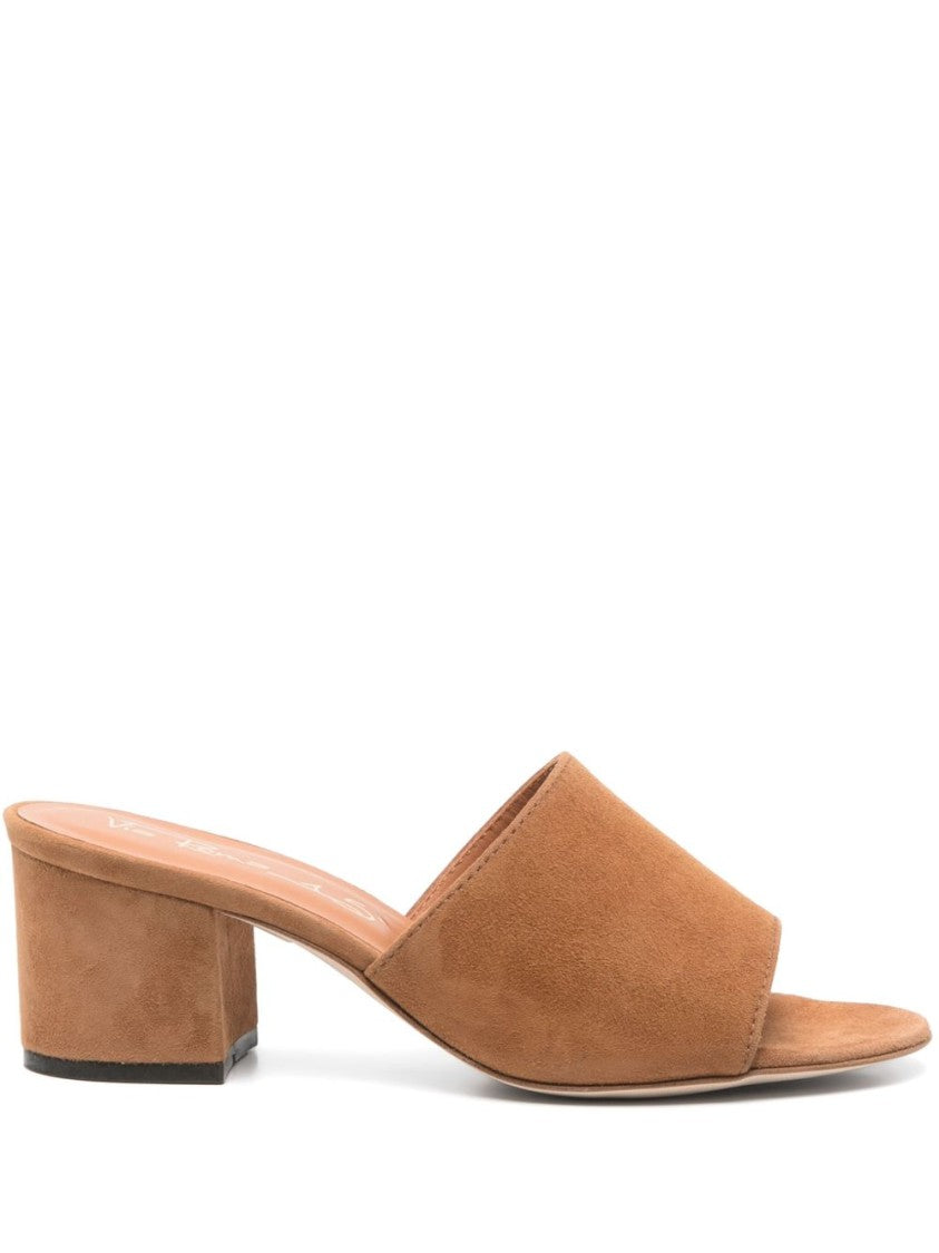 Via Roma 15 Open-Toe Suede Mules With Mid Block Heel