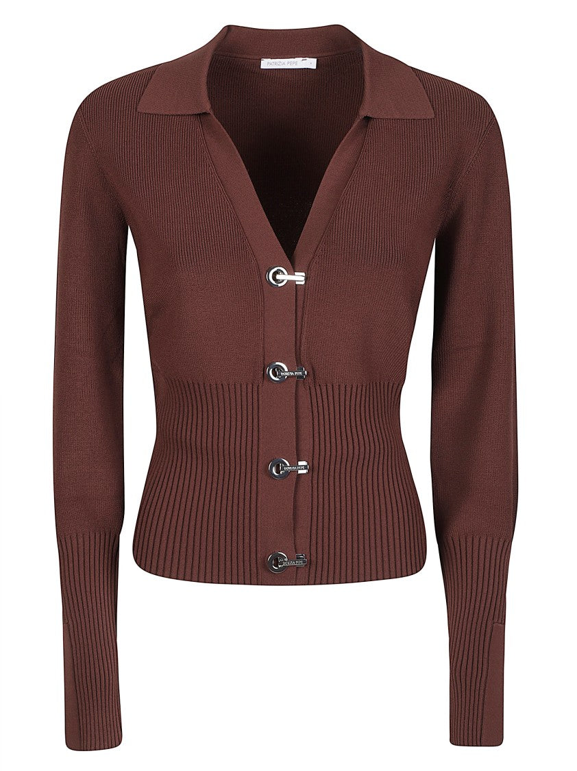 Patrizia Pepe Fitted Viscose-Blend Polo Collar Knit