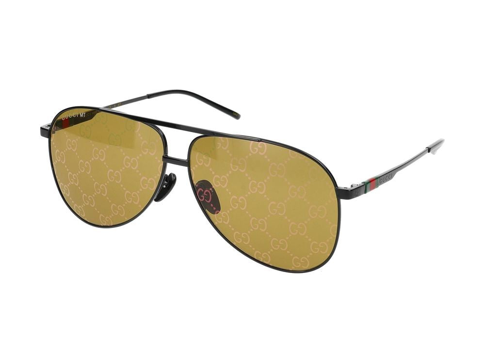 Gucci Black Yellow-Tinted Lenses Aviator-Style Sunglasses