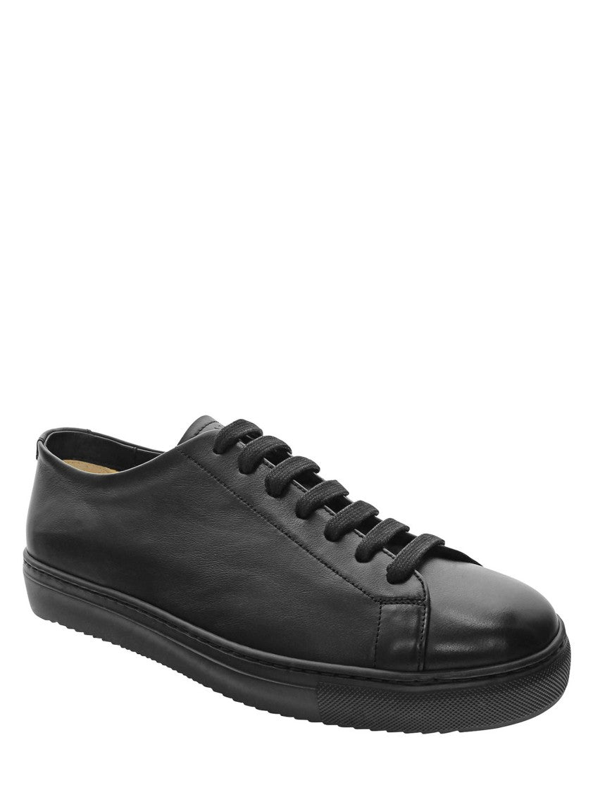 Doucal's Black Leather Sneakers With Embossed Logo