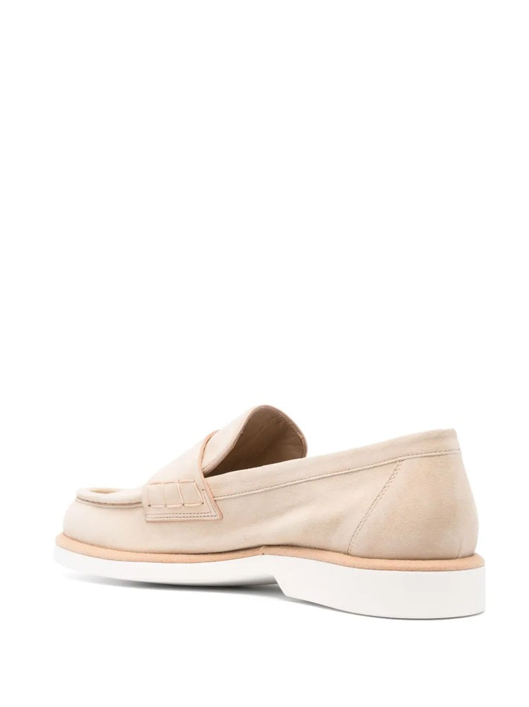 Santoni Beige Penny Strap Leather Loafers