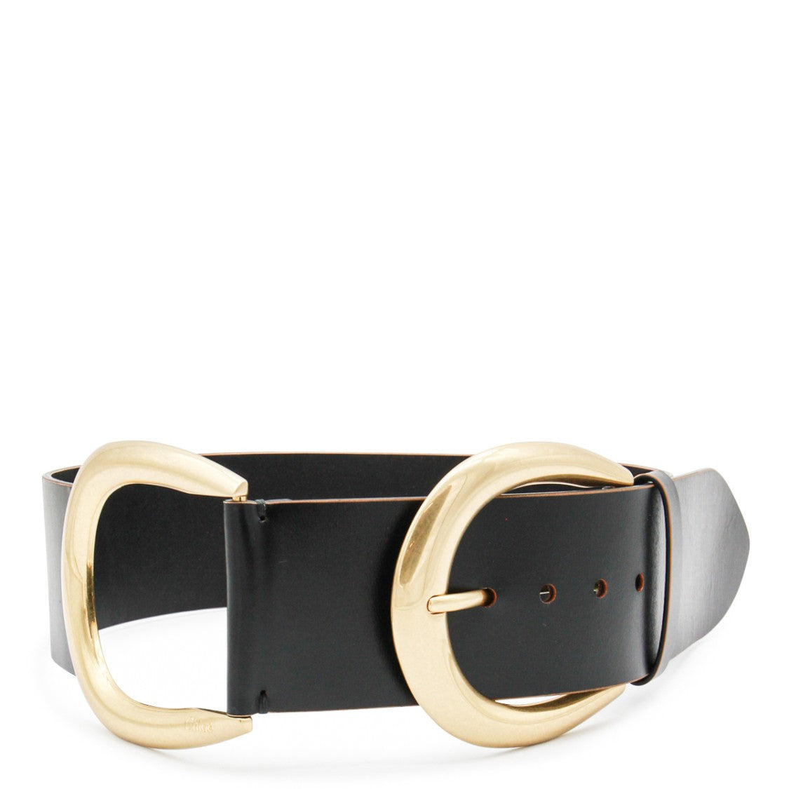 Chloé Wide Black Leather Belt With Polished Gold-Tone Buckle