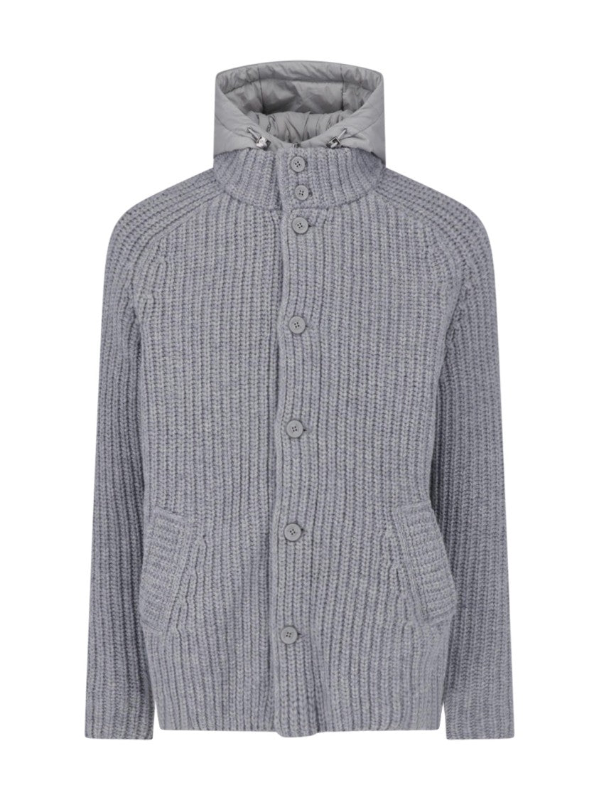 Herno Grey Hooded Waterproof Knit Wool Jacket
