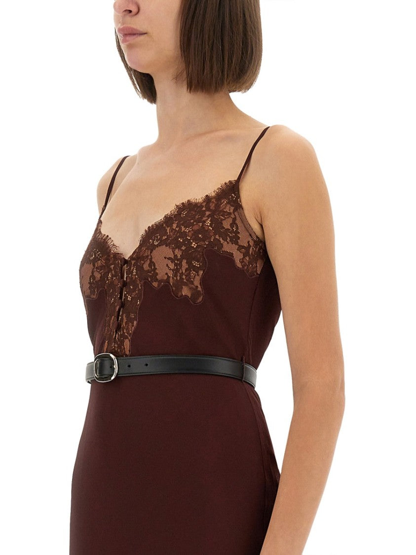 Self-Portrait Midi Dress With Intricate Lace Inserts And Cinched Waist