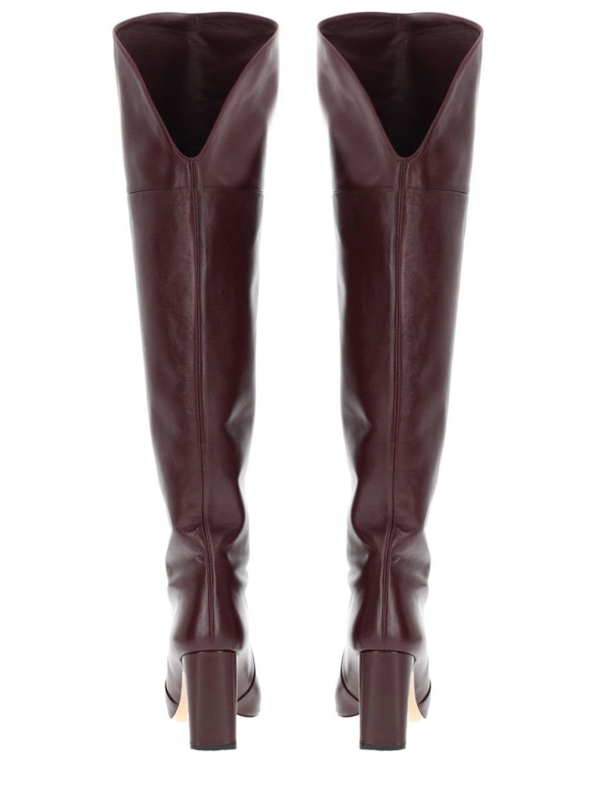 Stuart Weitzman Burgundy Leather Babette Block Boots