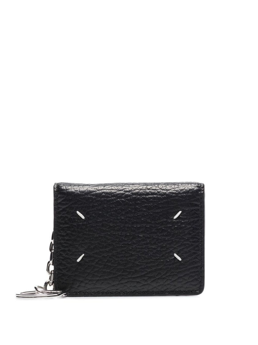 Maison Margiela Black Calf Leather Bi-Fold Card Holder With Keyring Attachment