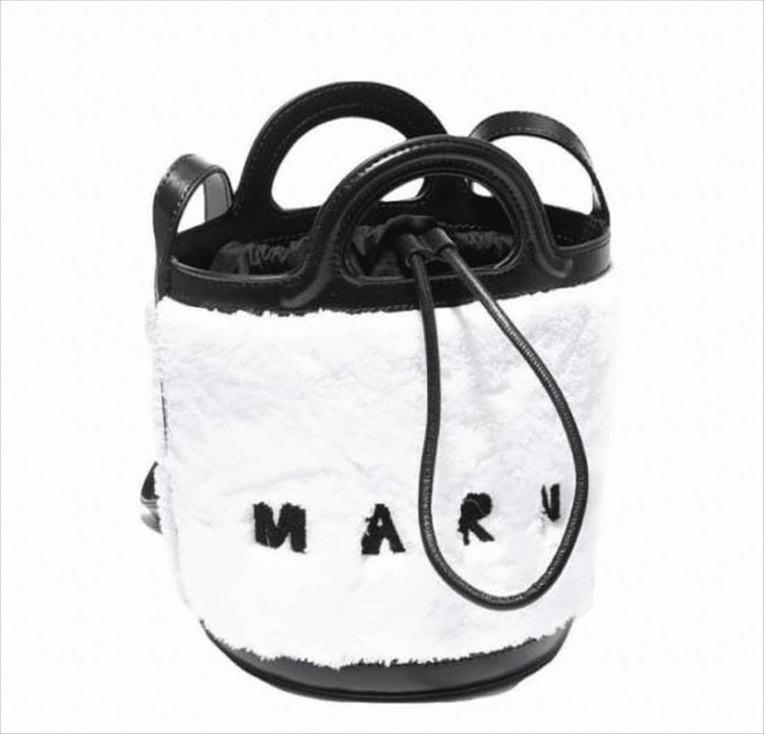 Marni Small Bucket Tote Bag With Faux Fur And Calf Leather Trim
