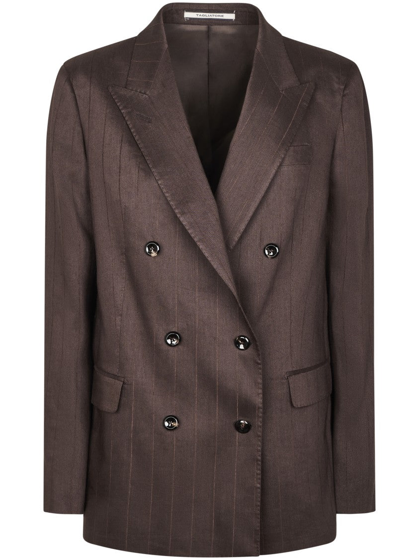 Tagliatore Double-Breasted Pinstripe Jacket With Structured Silhouette