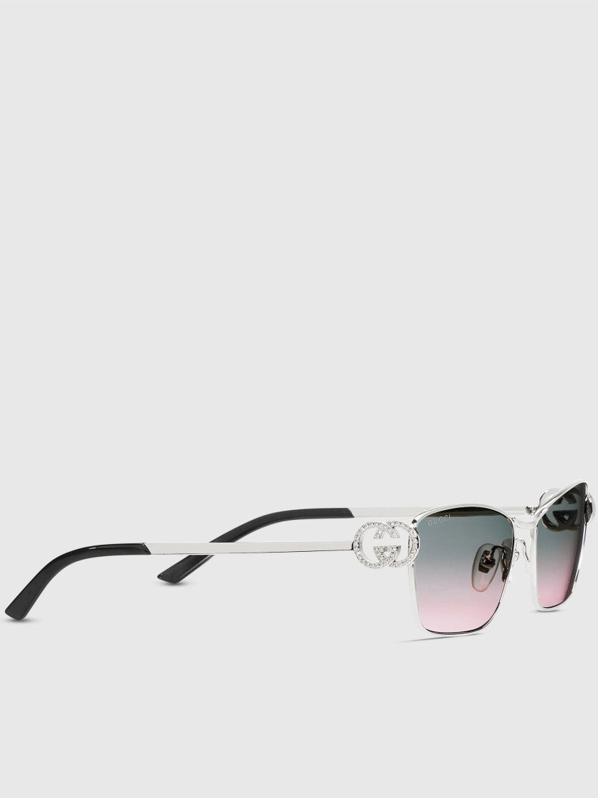 Gucci Silver Slim Rectangular Gradient Lens Sunglasses