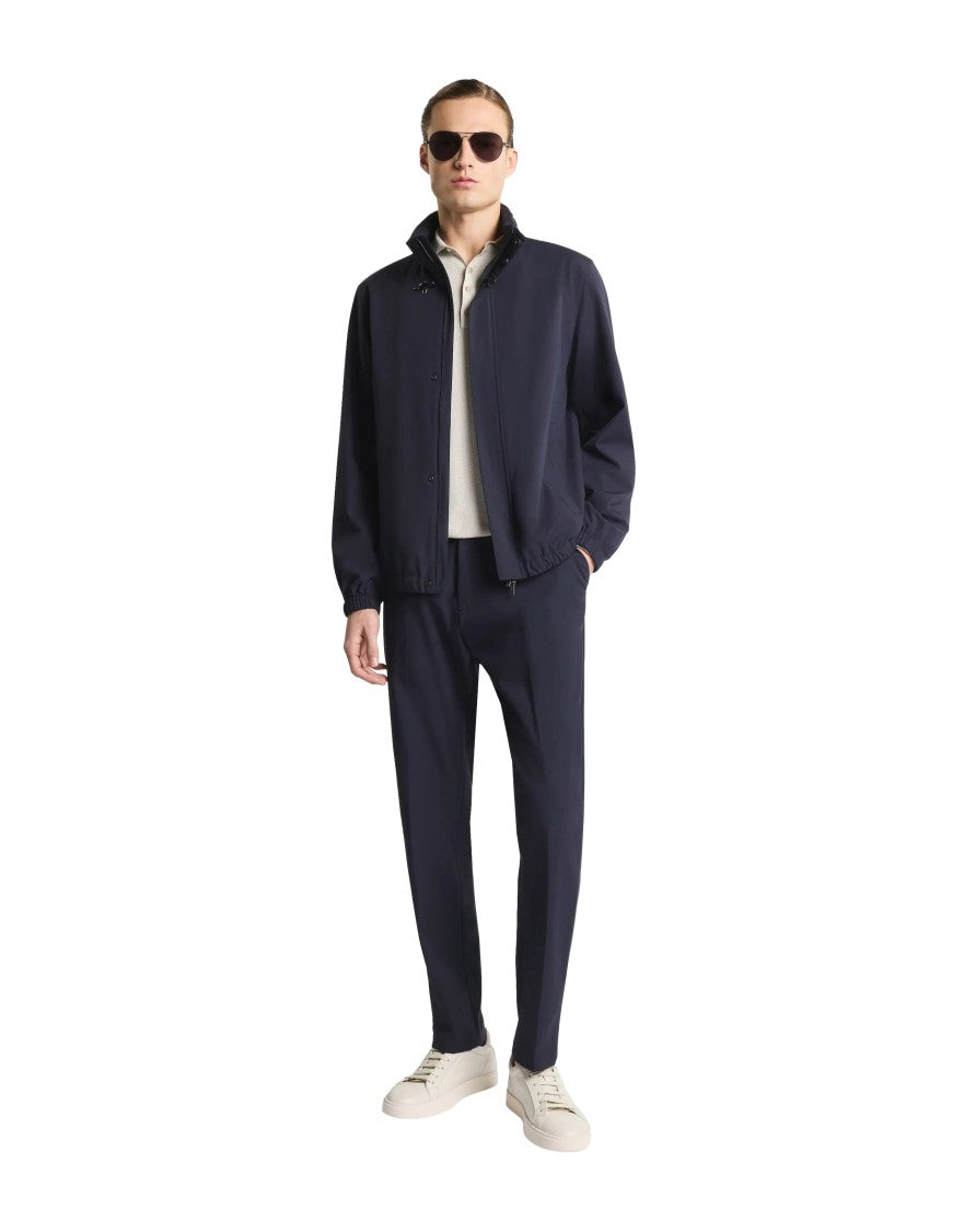 Fay Versatile Navy Stretch Jacket With Leather Accents