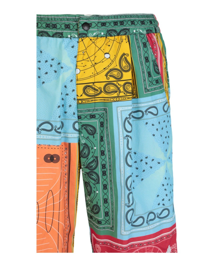 Marcelo Burlon Mid-Rise Bandana Print Nylon Shorts With Button Closure