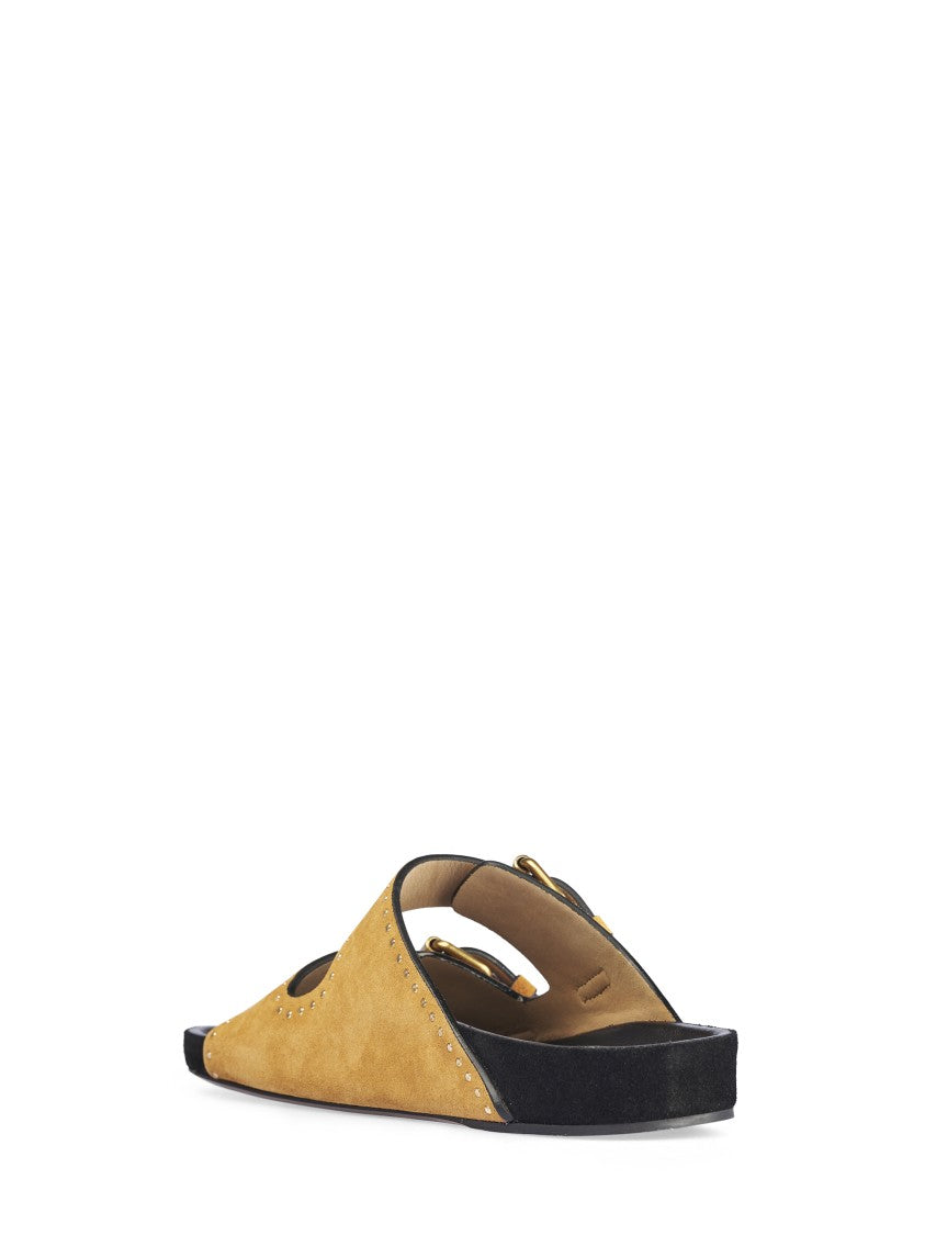 Isabel Marant Tan Suede Sandals With Gold Accents
