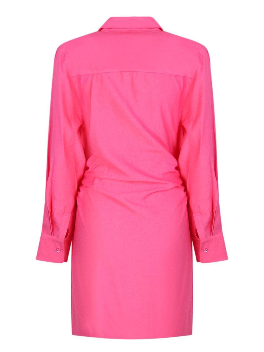 Jacquemus Pink Draped Shirt Dresses