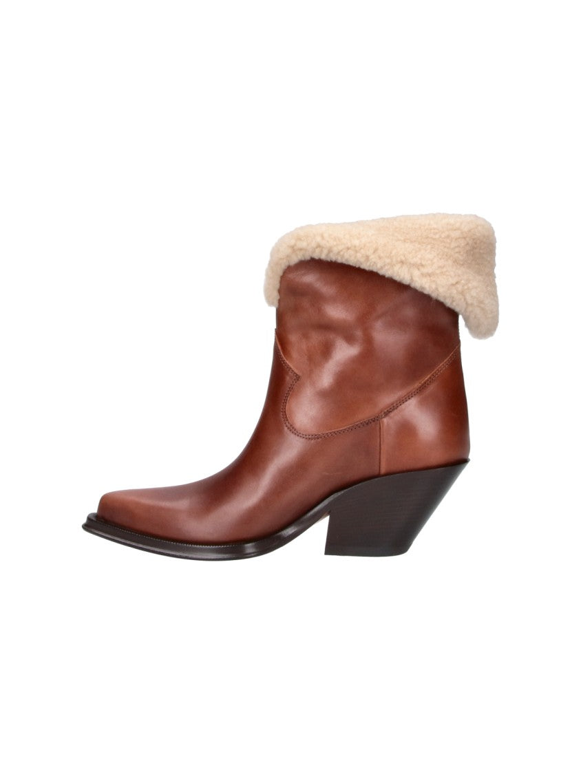 Chloé Brown Azelan Pointed Shearling Ankle Boots