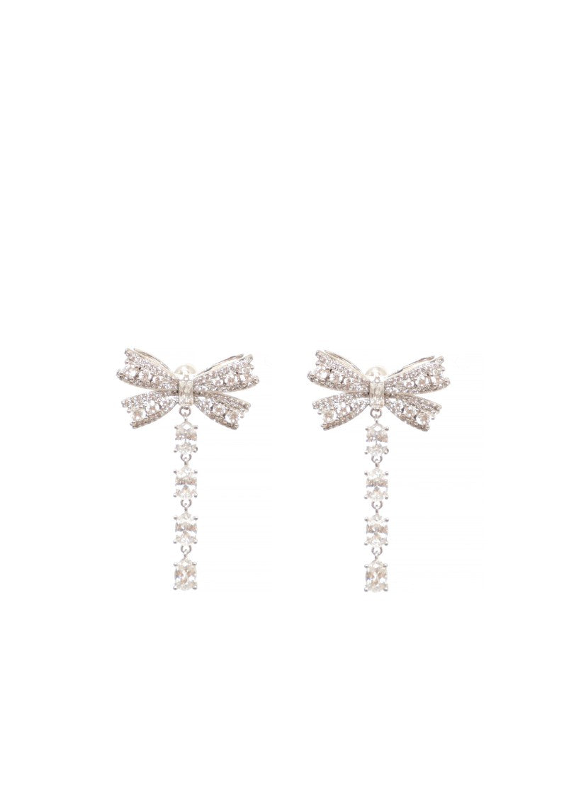Self-Portrait Bow Design Brass Earrings With Crystal Accents