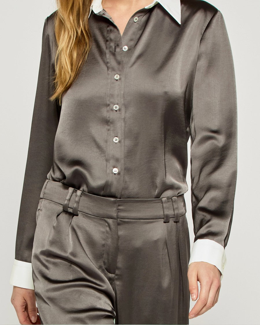 Serena Bute Satin Serena Shirt - Charcoal