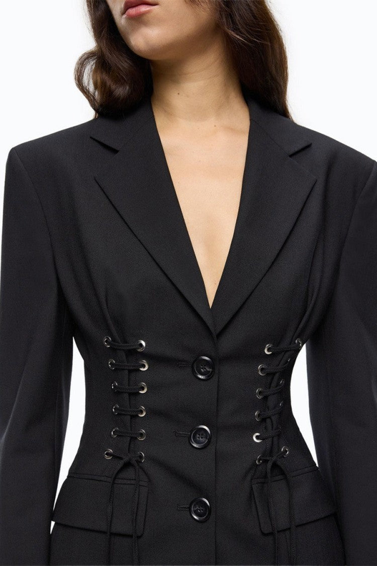 Pinko Black Polyester-Wool Blend Lace-Up Blazer