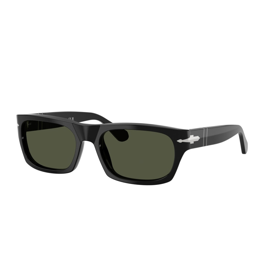 Persol 0Po3398s Rectangular Black Acetate Sunglasses With Silver Arrow Detail